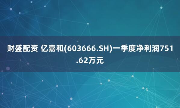 财盛配资 亿嘉和(603666.SH)一季度净利润751.62万元